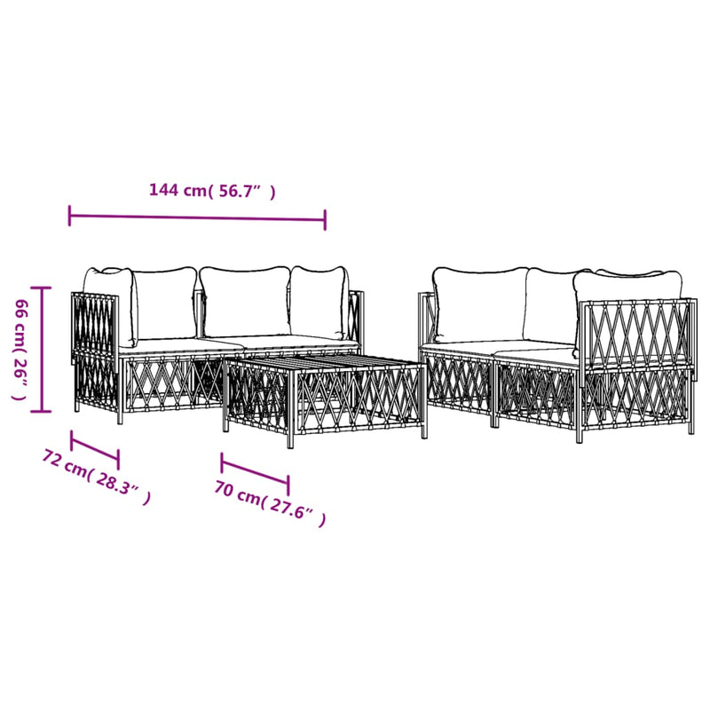 5 Piece Garden Lounge Set with Cushions White Steel