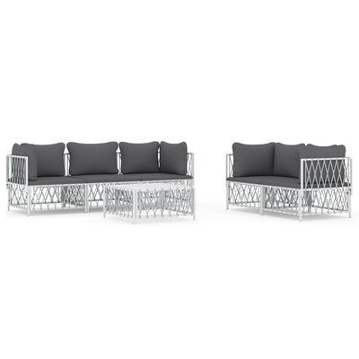 6 Piece Garden Lounge Set with Cushions White Steel