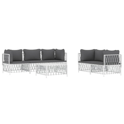 6 Piece Garden Lounge Set with Cushions White Steel