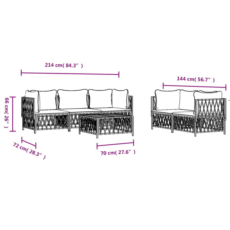 6 Piece Garden Lounge Set with Cushions White Steel