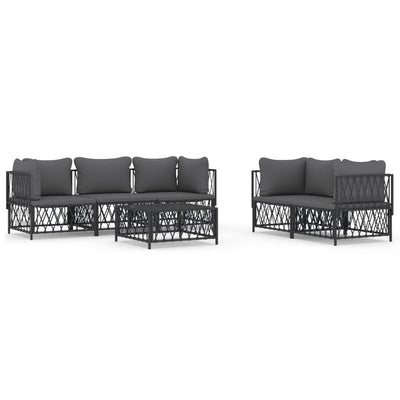 6 Piece Garden Lounge Set with Cushions Anthracite Steel