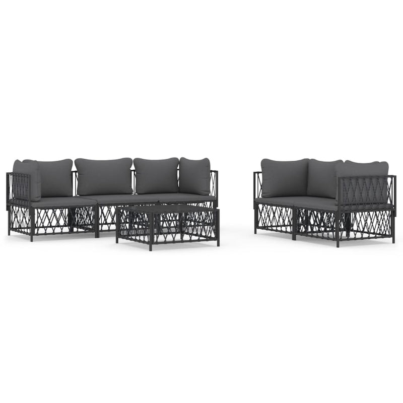 6 Piece Garden Lounge Set with Cushions Anthracite Steel