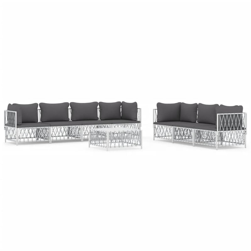 8 Piece Garden Lounge Set with Cushions White Steel