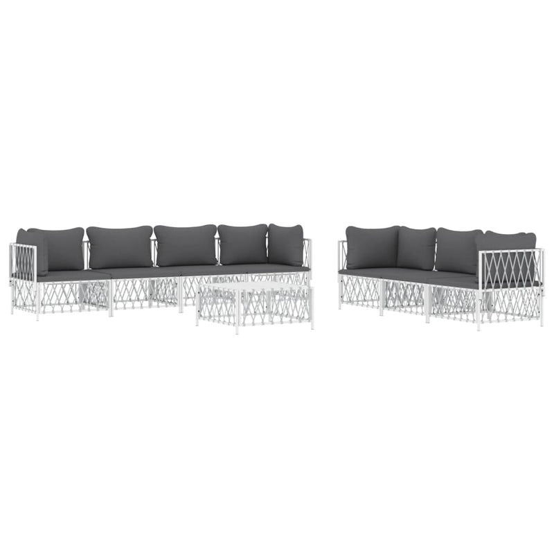 8 Piece Garden Lounge Set with Cushions White Steel