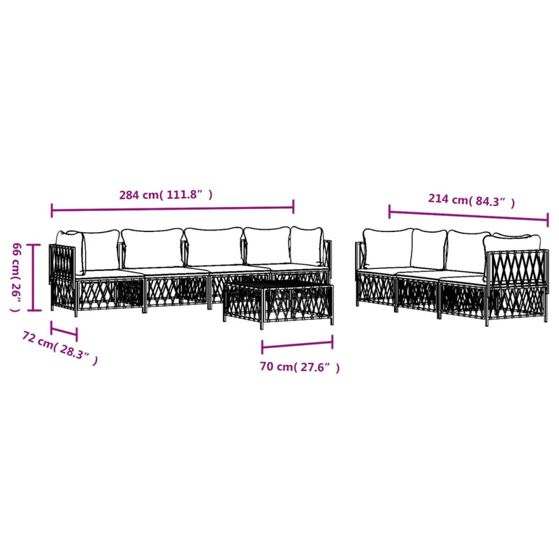 8 Piece Garden Lounge Set with Cushions White Steel