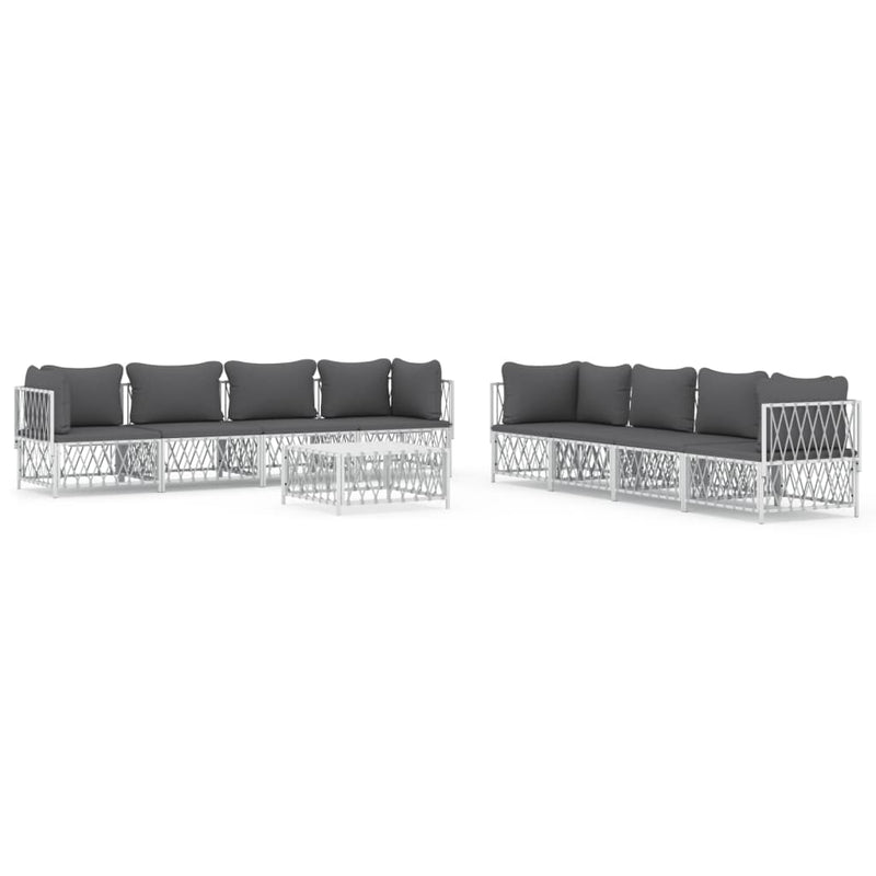 9 Piece Garden Lounge Set with Cushions White Steel