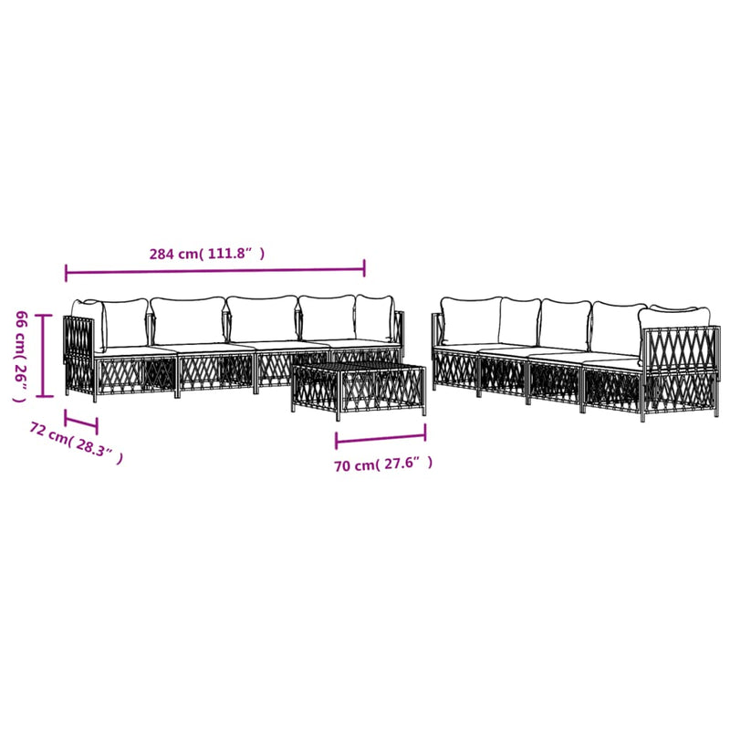 9 Piece Garden Lounge Set with Cushions White Steel