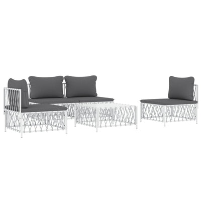 5 Piece Garden Lounge Set with Cushions White Steel