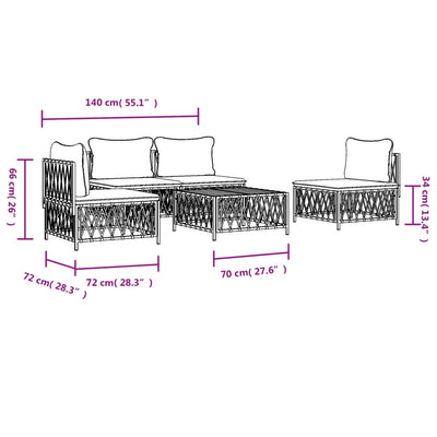 5 Piece Garden Lounge Set with Cushions White Steel