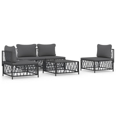 5 Piece Garden Lounge Set with Cushions Anthracite Steel