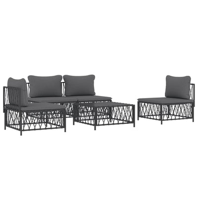 5 Piece Garden Lounge Set with Cushions Anthracite Steel