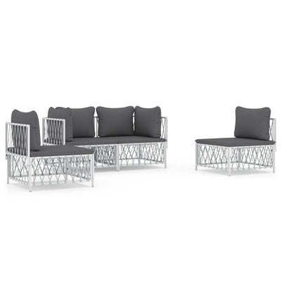 4 Piece Garden Lounge Set with Cushions White Steel