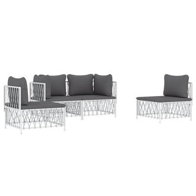 4 Piece Garden Lounge Set with Cushions White Steel