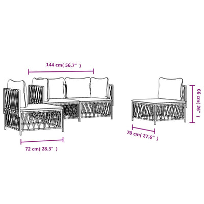 4 Piece Garden Lounge Set with Cushions White Steel