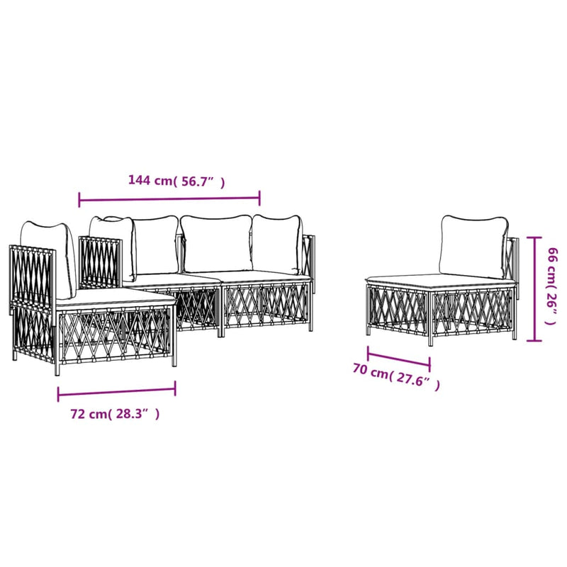 4 Piece Garden Lounge Set with Cushions White Steel