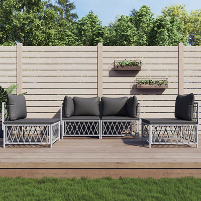 4 Piece Garden Lounge Set with Cushions White Steel