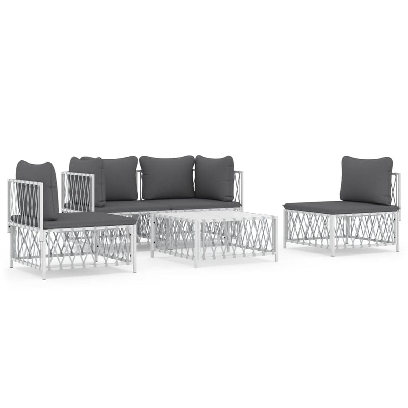 5 Piece Garden Lounge Set with Cushions White Steel