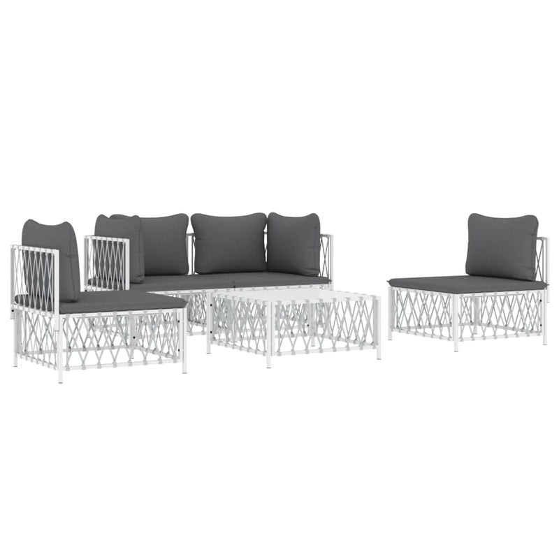 5 Piece Garden Lounge Set with Cushions White Steel