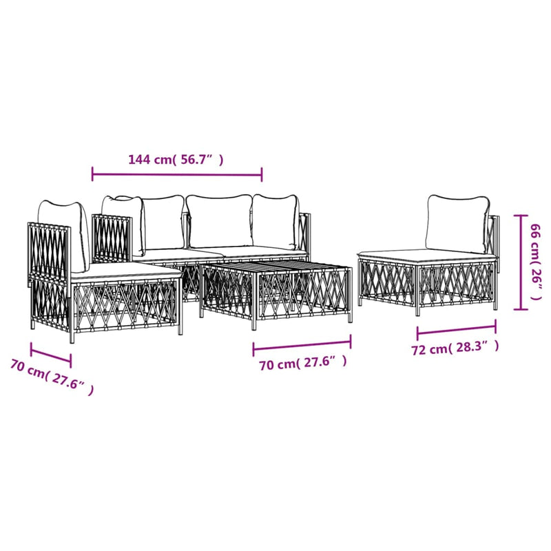 5 Piece Garden Lounge Set with Cushions White Steel