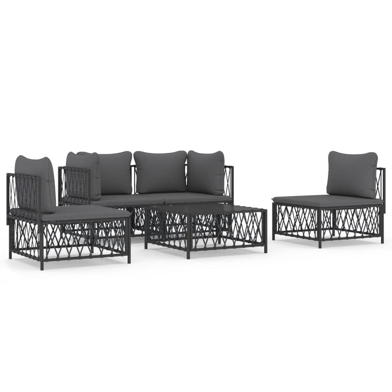 5 Piece Garden Lounge Set with Cushions Anthracite Steel