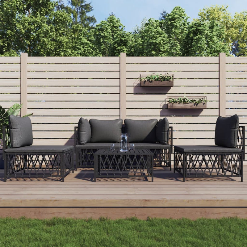 5 Piece Garden Lounge Set with Cushions Anthracite Steel