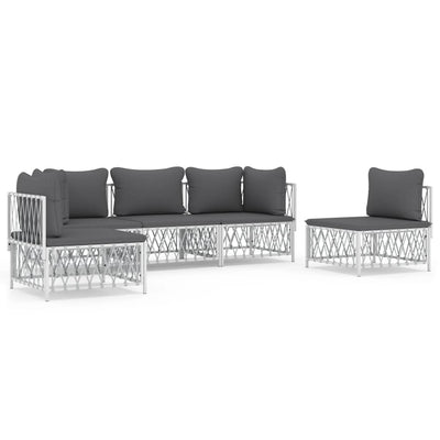 5 Piece Garden Lounge Set with Cushions White Steel