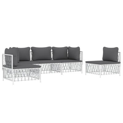 5 Piece Garden Lounge Set with Cushions White Steel