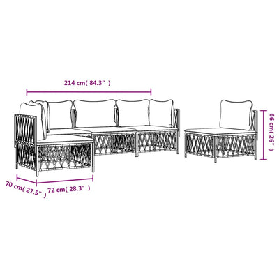 5 Piece Garden Lounge Set with Cushions White Steel