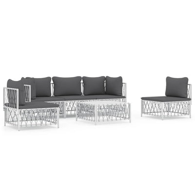 6 Piece Garden Lounge Set with Cushions White Steel