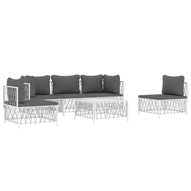 6 Piece Garden Lounge Set with Cushions White Steel