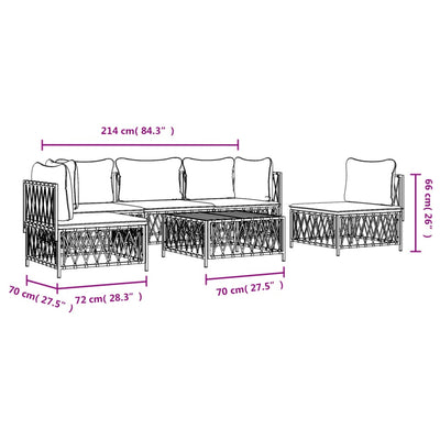 6 Piece Garden Lounge Set with Cushions White Steel