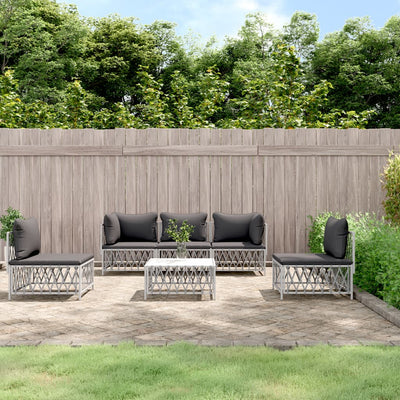 6 Piece Garden Lounge Set with Cushions White Steel