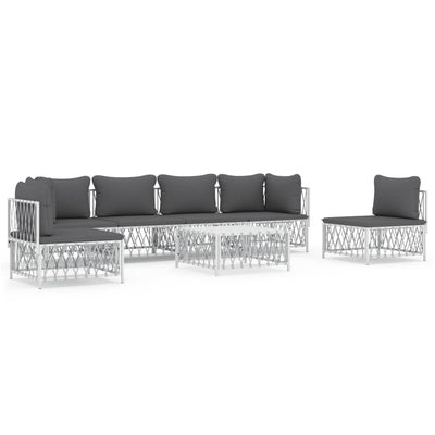 7 Piece Garden Lounge Set with Cushions White Steel