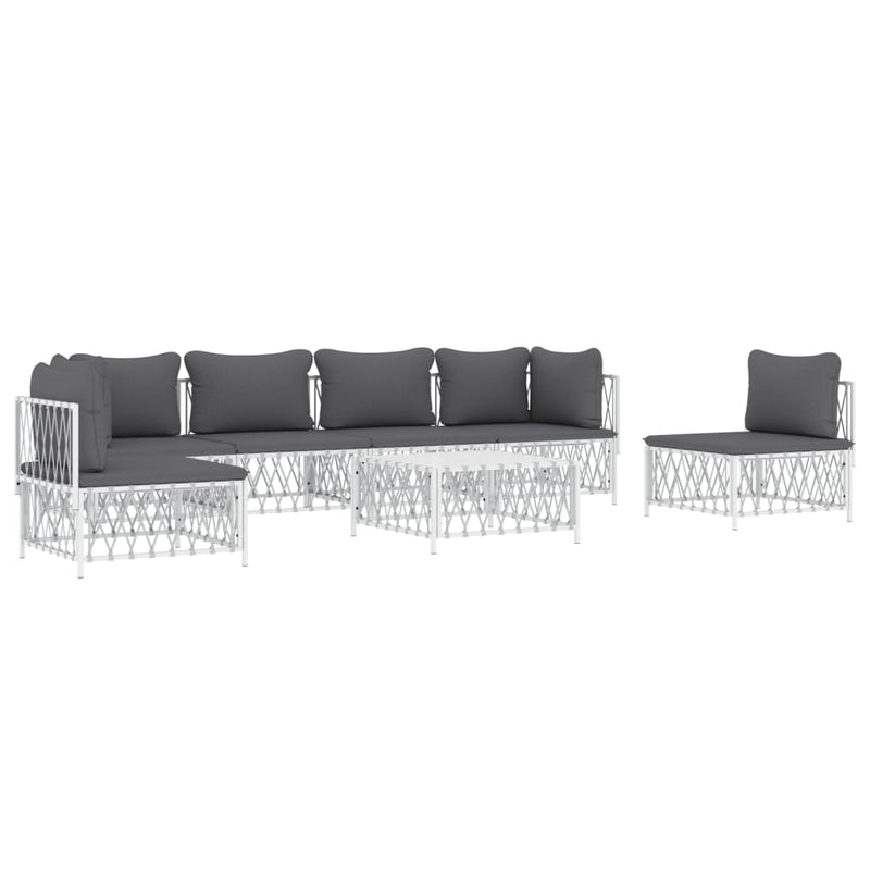 7 Piece Garden Lounge Set with Cushions White Steel