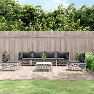 7 Piece Garden Lounge Set with Cushions White Steel