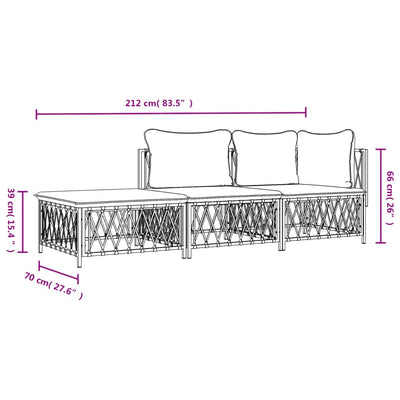 3 Piece Garden Lounge Set with Cushions White Steel