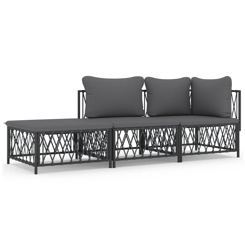 3 Piece Garden Lounge Set with Cushions Anthracite Steel