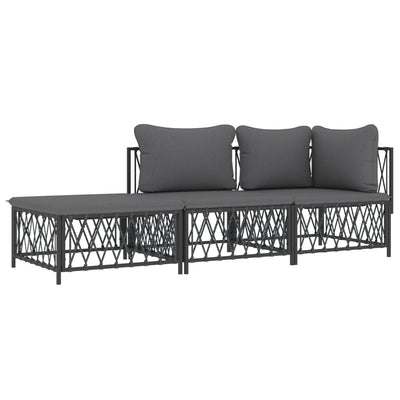 3 Piece Garden Lounge Set with Cushions Anthracite Steel