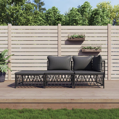 3 Piece Garden Lounge Set with Cushions Anthracite Steel