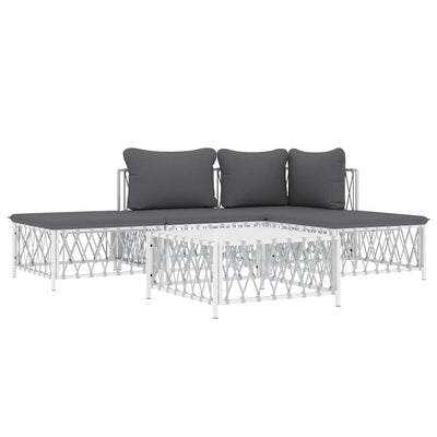 5 Piece Garden Lounge Set with Cushions White Steel