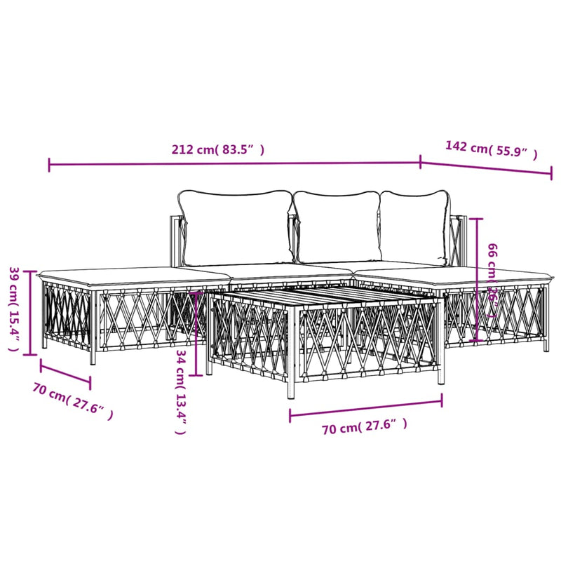 5 Piece Garden Lounge Set with Cushions White Steel