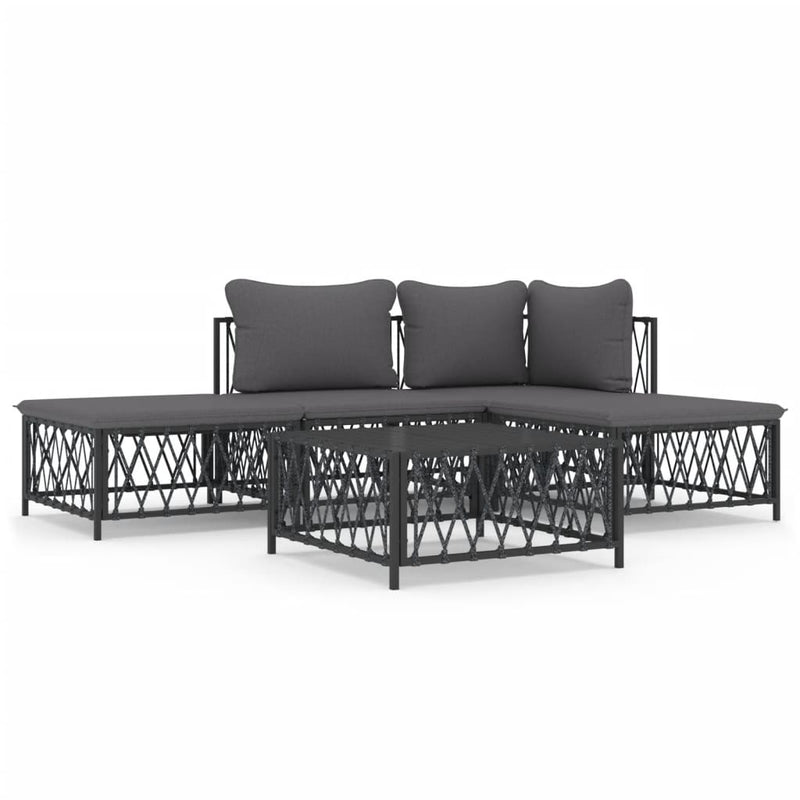 5 Piece Garden Lounge Set with Cushions Anthracite Steel