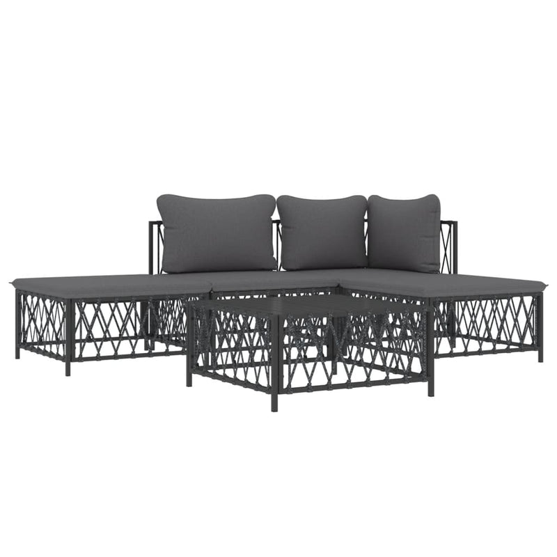 5 Piece Garden Lounge Set with Cushions Anthracite Steel