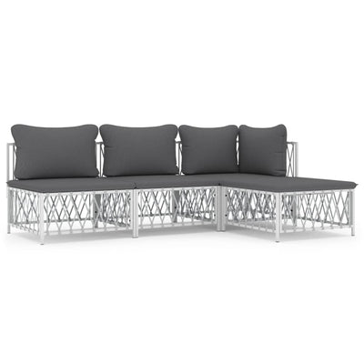 4 Piece Garden Lounge Set with Cushions White Steel