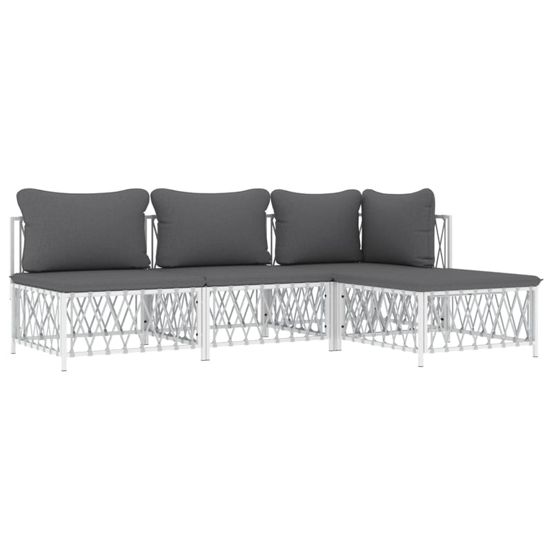 4 Piece Garden Lounge Set with Cushions White Steel