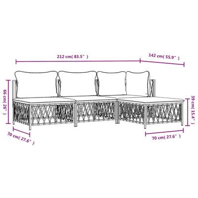 4 Piece Garden Lounge Set with Cushions White Steel