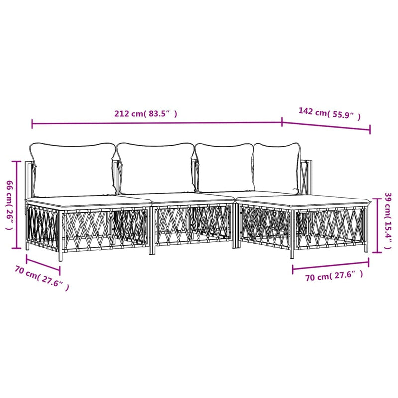 4 Piece Garden Lounge Set with Cushions White Steel