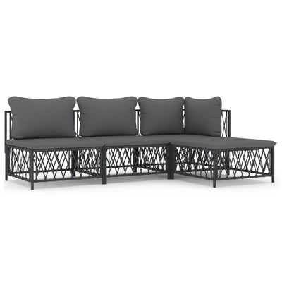 4 Piece Garden Lounge Set with Cushions Anthracite Steel