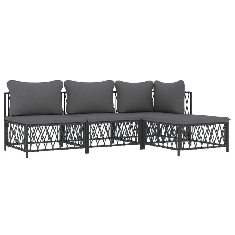 4 Piece Garden Lounge Set with Cushions Anthracite Steel