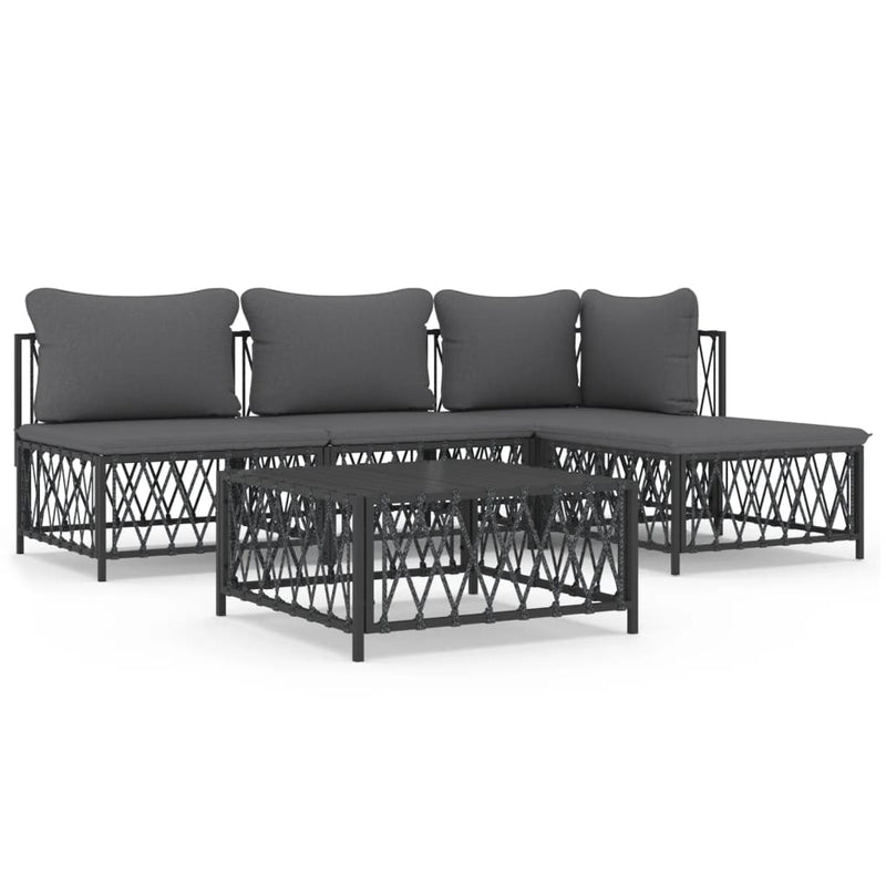 5 Piece Garden Lounge Set with Cushions Anthracite Steel